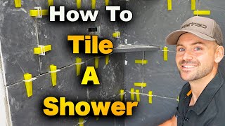 How To Tile A Shower  Start To Finish Walls [upl. by Aseena]