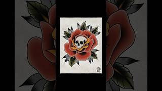 Watch me draw a skull and rose tattoo flash [upl. by Baker81]