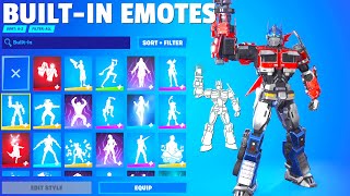 ALL BuiltIn Emotes in Fortnite Optimus Prime Barrage Cannon Go Primal Squirrelly [upl. by Enier]