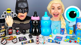 Blue Food vs Black Food Challenge 블루 블랙 푸드 챌린지Elsa Frozen vs Batman Mukbang by HUBABANG [upl. by Rowland22]