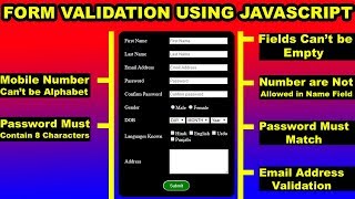 How to validate HTML Form using JavaScript JavaScript Form Validation user name validation javascr [upl. by Kristo]