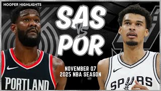 San Antonio Spurs vs Portland Trail Blazers Full Game Highlights  Nov 7  2025 NBA Season [upl. by Ahseen]