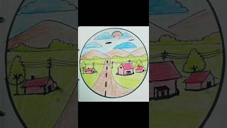 Easy nature House Scenery Drawing ll Beautiful nature scenery step by step ll Simple Scenery Drawing [upl. by Eyar]