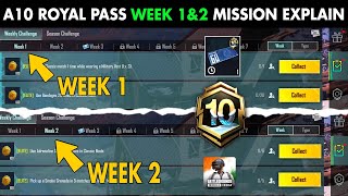 A10 Royale Pass Week 1 amp Week 2 Mission Explain 🔥 How To Get 60 Uc RP Voucher In Bgmi  Bgmi A10 RP [upl. by Fink709]