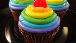 Rainbow Frosted Chocolate Cupcakes collaboration with CookingAndCrafting with yoyomax12 [upl. by Nosnor]