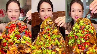 Eating Spicy Big Fish Fry Mukbang  Eating Fish Curry  Fried Fish Head  ASMR eating videos [upl. by Anabelle]