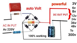 How to make auto volt convert 220v ac to dc 3v 6v8v 12v 24v 36v 48v to 300v Dc 100 working [upl. by Atronna]