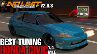 Honda Civic 56 Second Tune 14 Mile 28 X 105 Tire Full system No Limit 2 V208 [upl. by Sekoorb]