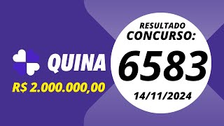 Quina Resultado Concurso 6583 14112024 quina quina6583quinaresultado6583 [upl. by Fransen16]