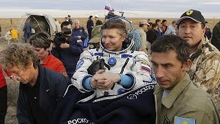 Recordbreaking Russian cosmonaut returns to Earth [upl. by Cassandre]