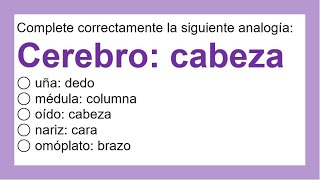 1557  Pregunta resuelta sobre analogías  Cerebro  Cabeza [upl. by Witha]