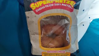 HOWDY FOOD REVIEWS SuperPretzel Cheese Filled Soft Pretzels Cheddar Cheese [upl. by Aihsotal]