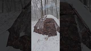 Camping out in the hot tent during a November snow storm [upl. by Imnubulo]