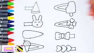 HAIR CLIPS  DRAWING AND COLORING FOR KIDS AND TODDLERS  STEP BY STEP [upl. by Llenil]