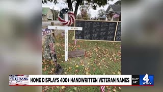 Wayne County home displays over 400 handwritten veteran names 200 flags to honor those who serve [upl. by Arratoon74]