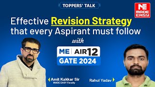 GATE 2024 Top Ranker  Mechanical Engineering ME  AIR 12  Rahul Yadav  Preparation Strategy [upl. by Ellehsim948]