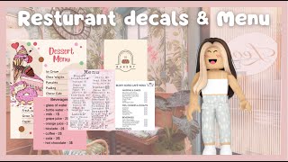 AESTHETIC RESTAURANT DECALS RESTAURANT MENU DECAL ROBLOX [upl. by Eisyak]