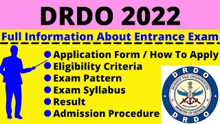 All About DRDO 2022 Notification Dates Application Eligibility Pattern Syllabus Admit Card [upl. by Annawaj]