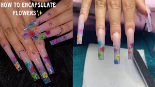 ENCAPSULATED FLOWER NAILS 💘 ACRYLIC NAILS FOR BEGINNERS [upl. by Atnek965]