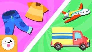 Los medios de transporte y la ropa para niños  Vocabulario en español  Nuevas palabras para niños [upl. by Aihsekin]