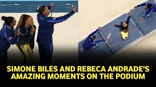 Paris Olympics 2024 Simone Biles historic sporting gesture with Rebeca Andrade on the podium [upl. by Neelac924]