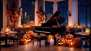 Magical Halloween Piano Music 🎃 Cozy Autumn Cafe with Calming Rain Sounds [upl. by Jesse494]