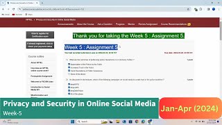 Privacy and Security in Online Social Media Week5 AssignmentQuiz  JanApr 2024  Solutions [upl. by Burnard]