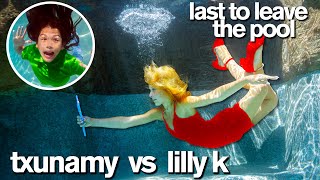 24 Hour LAST TO LEAVE POOL Challenge ft Lilly K vs Txunamy [upl. by Adoree]