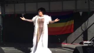 Paula Randell as Dame Shirley Bassey I am what I am  Barnsley Pride 2014 [upl. by Midis]