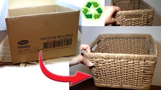 DIY 🧺 CESTA de CAJA DE CARTON PARA TODO USO 🧺 [upl. by Silbahc]