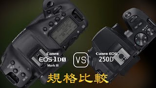 Canon EOS1D X Mark III 與 Canon EOS 250D 的規格比較 [upl. by Nannaihr]