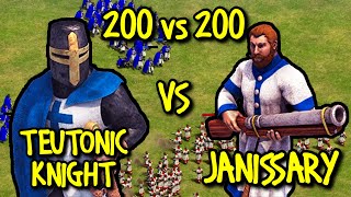 200 ELITE TEUTONIC KNIGHTS vs 200 ELITE JANISSARIES  AoE II Definitive Edition [upl. by Avie]