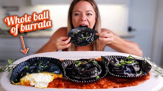 BURRATA CHEESE RAVIOLI 🖤 Fall Pasta MUKBANG  Recipe [upl. by Thinia]