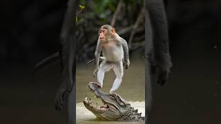 monkey surfing on crocodile  Daring stunt  Fearless  Swamp water crocodile Mysterious Land [upl. by Herwick]