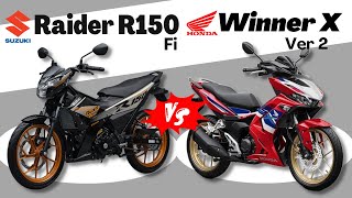 Suzuki Raider R150 Fi vs Honda Winner X v2  Side by Side Comparison  Specs amp Price  2024 [upl. by Nnomae]