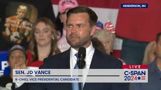 Standing on stage behind JD Vance Las Vegas speech attendee appears to faint 7302024 [upl. by Ahtenek756]