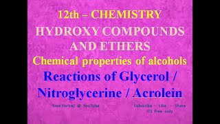 Reactions of Glycerol  Nitroglycerine  Acrolein in Tamil  12th chemistry [upl. by Bordiuk396]