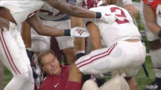 Nick Saban Gets TRUCKED by Alabama QB Jalen Hurts [upl. by Enaoj985]