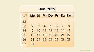 Kalender Juni 2025 [upl. by Hertzog]