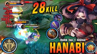 28 Kills MVP 173 Points Hanabi Best Build Gold Lane  Build Top 1 Global Hanabi  MLBB [upl. by Adina]