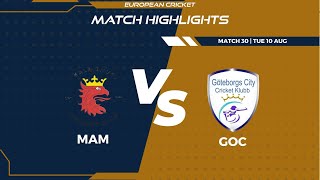 Match 30  MAM vs GOC  Highlights  FanCode ECS Sweden Malmo Day 8  Malmo 2021  ECS21633 [upl. by Nnayllehs]