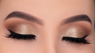 Classic Golden Glitter Eye Makeup Tutorial  Holiday Eye Look [upl. by Ordep]