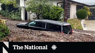 Atmospheric river causes heavy rain mudslides in California [upl. by Aliuqat]