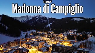 December Evening in Madonna di Campiglio  4K drone video [upl. by Golightly]