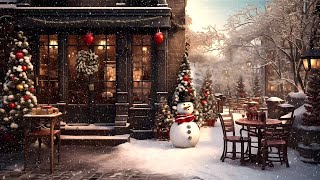 Winter in Porch Coffee Shop Ambience with Smooth Jazz Music Snow Falling amp Blizzard [upl. by Yngad]