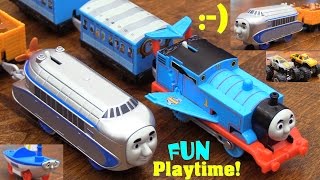 Thomas amp Friends Accidents Happen Winged Thomas Hugo and Skiff Trackmaster Monster Jam Play Set [upl. by Annayk]