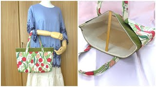 トートバッグ作り方 long version 裏地付きマチあり ファスナーバッグ 作り方 how to make a tote bag 外ポケット付き [upl. by Peggir528]