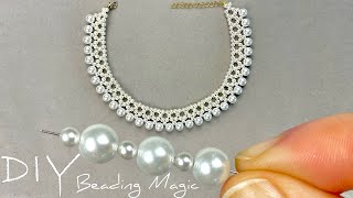 Pearl Necklace Jewellery Making at Home  Beaded Necklace Tutorial [upl. by Arebma]