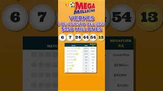 Reel Resultados Mega Millions Viernes 2 de Agosto 2024 Jackpot 358 Millones de dólares [upl. by Batista]