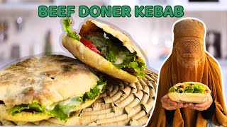 Doner Kebab and Pita Bread with White Sauce at Home  Shawarma Street Food Recipe [upl. by Sadick]